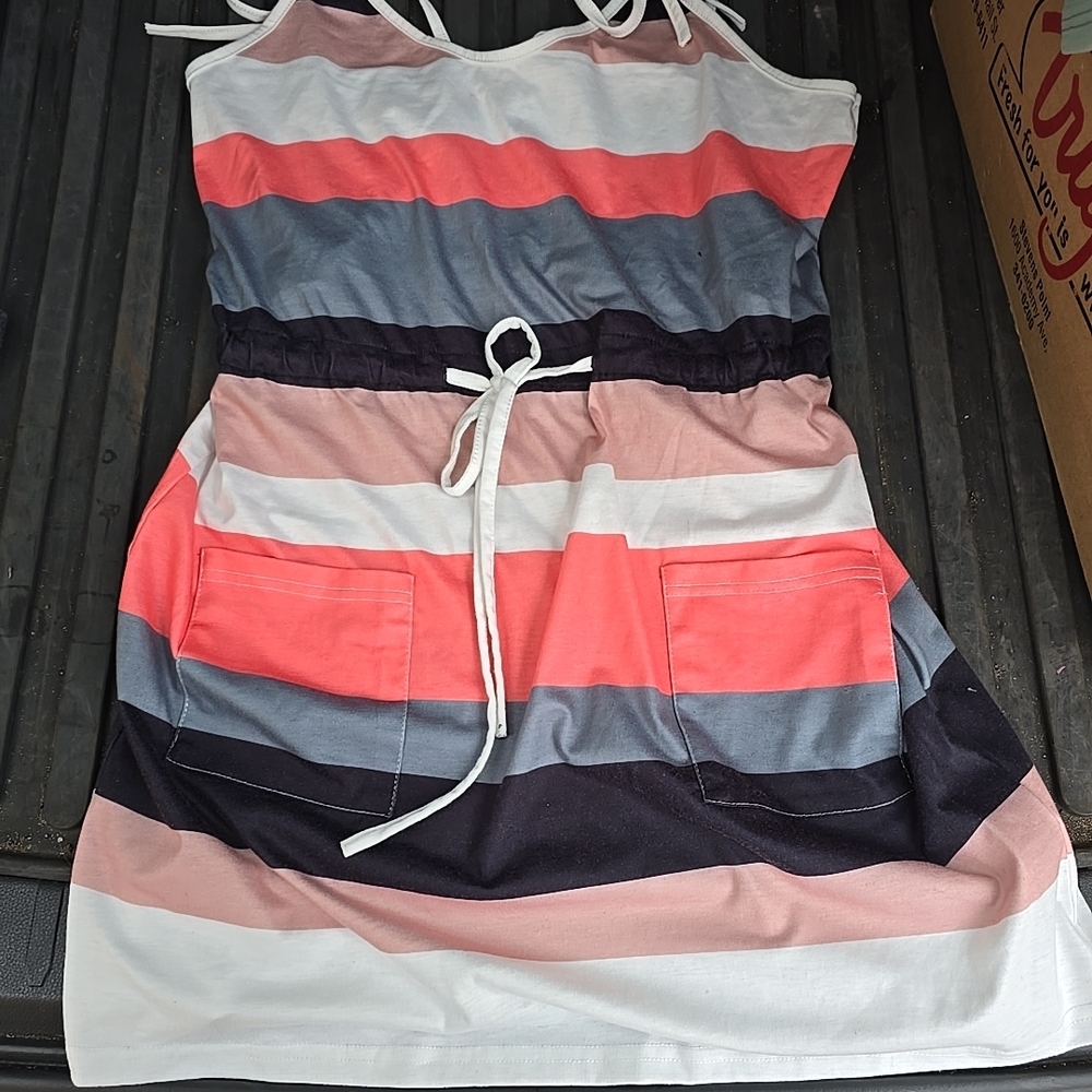 Striped Sleeveless Dress with Pockets